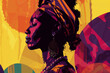 A painting depicting a woman with a headdress Black history month. Juneteenth day