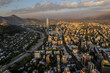 Beautiful aerial view of the city of Santiago de Chile, the Mopocho river, the Sky Costanera 