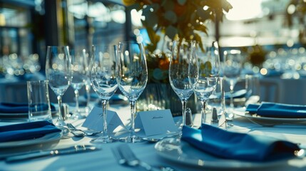 Poster - A close up of a table set with wine glasses