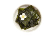 Dried nori sheets, edible seaweed for snack and supplements, topview and isolated