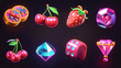 Set of slot game icon with colorful on dark background, Illustration