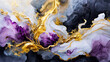 Violet color and gold glitter alcohol ink pattern, artistic paint background. Generative ai