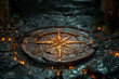 A compass rose guiding lost souls towards a sanctuary. Concept of finding direction in times of confusion. Generative Ai.