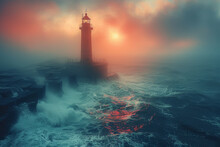 A Beacon Atop A Lighthouse Guiding Ships To Safety. Concept Of Providing A Beacon Of Hope. Generative Ai.