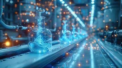 Poster - Futuristic chemistry lab with holographic displays of molecular structures and DNA strands floating in the air. Generative AI.