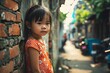 Cute asian little girl on the street of Bangkok, Thailand