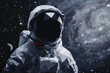 astronaut illustration on outer space background in polygonal style