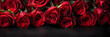 Closeup view of red roses isolated on a black background, blooming and vibrant, perfect for holiday bouquets or romantic gestures