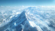 An aerial view of a snow-covered mountain range gleaming in the sunlight