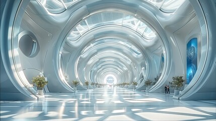 Poster - City of the technological future, sci-fi, conference center, domed glass roof. Generative AI.