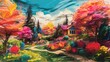 abstract house garden drawing scrible crayon background illustration