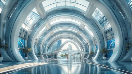 Poster - City of the technological future, sci-fi, conference center, domed glass roof. Generative AI.