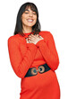 © Krakenimages.com - Young hispanic woman wearing casual clothes smiling with hands on chest with closed eyes and grateful gesture on face. health concept.