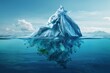 Conceptual iceberg with plastic bottle pollution in the ocean depicting environmental issues