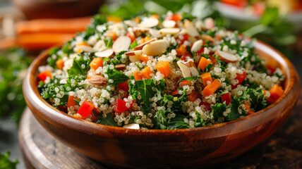 Wall Mural - A bowl of quinoa salad with kale and almonds