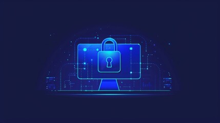 Poster - Blue line design cyber security icon. Cybersecurity, information technology, tech, IT security  graphics. Editable stroke for cyber security icon.