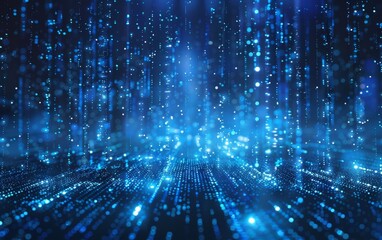 Poster - Illustration of binary code backdrop. Glowing blue light. Descending shapes. Worldwide web. Advanced technology, coding, futuristic.  graphic