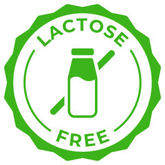 Wall Mural - Lactose free label vector icon illustration. Dairy free green logo, symbol, badge, tag or emblem isolated in circle design. Non lactose product stamp, seal, sticker, mark or tag.