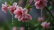 Delicately cascading raindrops rejuvenate a lively garden of brightly colored flowers. A gentle scene of nature's touch, each droplet enhancing the vibrancy of the blooms.