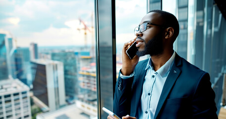 Wall Mural - A businessman is talking on the phone.
