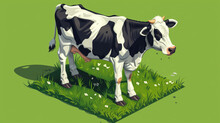  Isometric Cow On Grass, In The Vector Style, Simple Design, Flat Colors