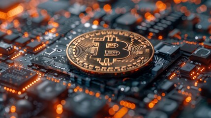 Leinwandbilder - The concept of online trading based on the bitcoin symbol in combination with the binary code