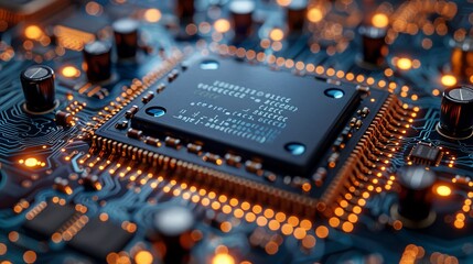 Poster - Embedded electronic board and CPU on a dark-blue background