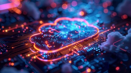 Poster - Symbol of the cloud combined with an electronic board, cloud computing concept.