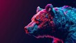 Vibrant neon glitch art of a bear - This visually striking image features a bear with a colorful neon glitch art style popping out in a dark background
