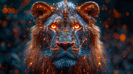 Poster - The shape of a lion head combines with a colourful electronic board, a powerful technology concept