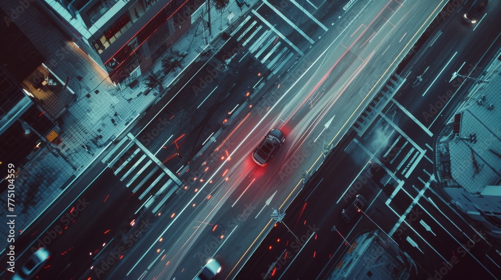 Animated Top Down Drone View of Autonomous Self-Driving Vehicle Moving ...