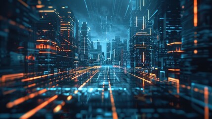 Wall Mural - Futuristic Smart cyberpunk city future modern science technology background wallpaper AI generated image