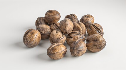 Wall Mural - A pile of realistic walnuts on a neutral background, showcased in a simple yet elegant style, perfect for food-related designs and culinary concepts. AI