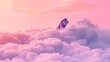   A lion atop a cloud in the pink and blue-hued sky