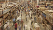 © ShinneProject - worker warehouse managing boxes in motion blur a distribution warehouse  conveyor belt stretching across the scene, lined with neatly arranged cardboard box packages