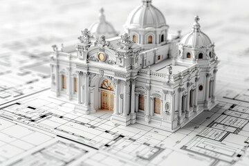 Poster - a detailed architectural blueprint with complex designs and structural elements, requiring skilled c