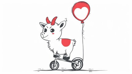 Wall Mural -   A goat on a scooter, holding a heart-shaped balloon