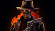 Cowboy man and Skull holding gun, Illustration