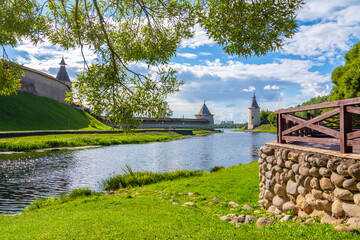 View of the towers of the Pskov Kremlin, Pskov, Russia