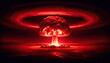 Explosion d’une bombe Nucléaire terrifiante, ciel rouge