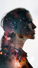 Wall Mural - a profile silhouette is superimposed on a star-filled cosmic background, inviting wonder