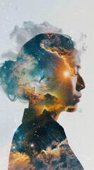 Wall Mural - The merge of a celestial sky with a woman creates a visualization of endless possibilities