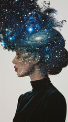 Wall Mural - a silhouette of a woman's profile is set against a backdrop of a deep starry sky, encapsulating the 