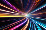 Fototapeta Desenie - light speed hyperspace space warp background colorful streaks of light gathering towards the evening