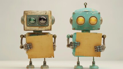 Canvas Print - Two robots holding a piece of paper with the words 