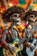 Fiesta San Antonio mariachi skeleton band, vibrant Mexican folk art meets magical realism, Occlusion Mapping