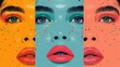 Three different colored images of a woman with her mouth open, AI