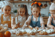 A Group Of Focused Young Bakers Decorate Pastries With Flour In A Warm Kitchen Environment
