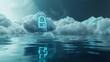 Secure cloud storage concept, illustrating encrypted data floating in a safe cloud environment no splash