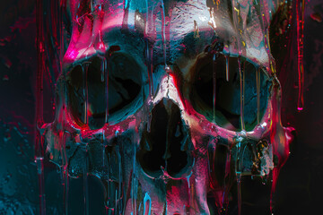 Poster - Artistic Colorful Paint Dripping on Skull.